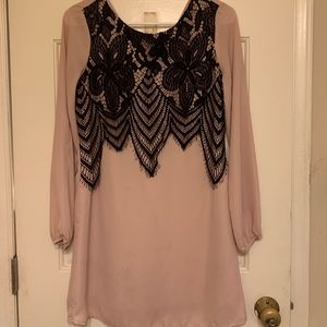 Pink nude and black lace dress